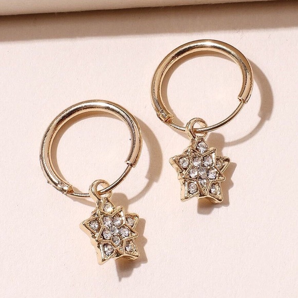 2/$20! Gold Mini Hoops w/Crystal Stars Earrings - Picture 4 of 6